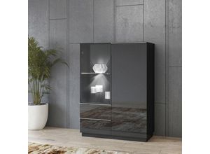 4066075019886 - Highboard Vitrine schwarz HOOVER-83 mit Glasfronten und led Beleuchtung b h t ca 100 136 48 cm - schwarz