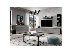 4066075019992 - Wohnzimmer Möbel Set modern HOOVER-83 in grau mit Glasfronten b h t ca 250 195 48 cm - grau