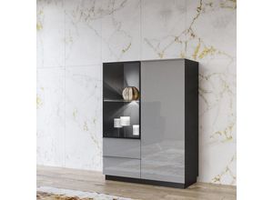 4066075020066 - Highboard Vitrine modern grau HOOVER-83 mit Beleuchtung und Glasfronten b h t ca 100 136 48 cm - grau