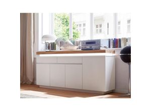 4066075020400 - Lomadox - Sideboard weiß modern ROSARNO-05 in weiß matt lackiert mit Eiche massiv geölt mit Beleuchtung b h t ca 175 81 40 cm - braun