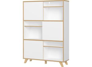 4066075021049 - Lomadox - Aktenschrank Highboard HOLM-01 in weiß mit Absetzungen in Navarra Eiche Nb b h t ca 120 172 40 cm - weiß