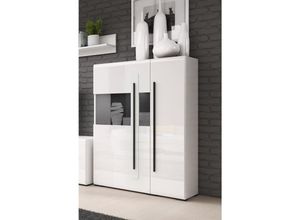 4066075022084 - Lomadox - Highboard Vitrine weiß Hochglanz TURDA-83 modern mit Absetzungen in schwarz b h t ca 90 136 39 cm - weiß