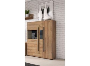 4066075022176 - Lomadox - Highboard Vitrine Eiche Grandson Nb TURDA-83 moderner Stil mit Absetzungen in schwarz b h t ca 90 136 39 cm