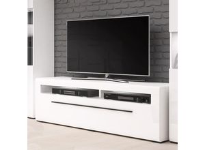 4066075022282 - Lowboard weiß 140 cm breit TURDA-83 Hochglanz Oberfläche inkl led Beleuchtung b h t ca 140 52 50 cm - weiß