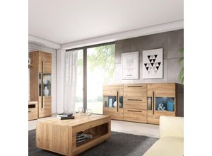 4066075022381 - Lomadox - Vitrinenschrank Set Eiche Grandson Nb TURDA-83 in modernem Stil mit Beleuchtung und Metallgriffen - braun