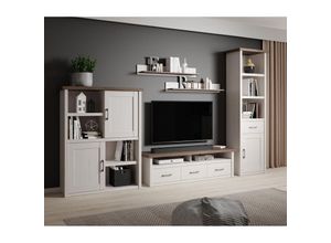 4066075022473 - Tv Möbel Set im Landhausstil LUND-78 in Pinie weiß Nb Trüffel Eiche Nb b h t ca 344 201 43 cm - braun