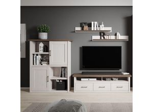 4066075022497 - Wohnzimmer Set im Landhausstil LUND-78 in Pinie weiß Nb Trüffel Eiche Nb b h t ca 269 201 43 cm - braun