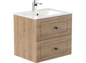 4066075022930 - Lomadox - Badmöbel Waschtisch Eiche hell Nb COLOMA-02 im Landhausstil inkl Keramik Waschbecken b h t ca 615 556 465 cm - braun