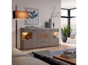 4066075024798 - Sideboard FARO-36 in basalt mit Absetzungen in Eiche Hirnholz Nb und Beleuchtung b h t ca 170 94 42 cm - beige