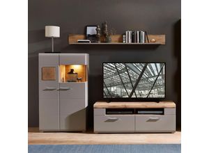 4066075025603 - Wohnzimmer Möbel FARO-36 in basalt mit Absetzungen in Eiche Hirnholz Nb und led Beleuchtung b h t ca 240 139 47 cm - beige