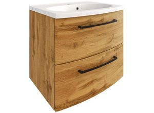 4066075025733 - Waschtischunterschrank inkl Waschbecken 60 cm breit MORISSON-03 in Wotan Eiche Nb mit gebogener Front B H T ca 60 54 45 cm - braun