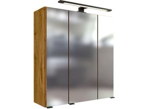 4066075025849 - Lomadox - Spiegelschrank mit Beleuchtung 60 cm breit MORISSON-03 in Wotan Eiche Nb3-türig mit 3D Effekt b h t ca 60 64 20 cm - braun