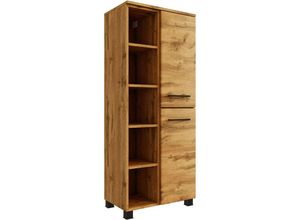 4066075025887 - Badezimmerschrank mit Regal MORISSON-03 in Wotan Eiche Nb hängend und stehend einsetzbar b h t ca 55 130 35 cm - braun