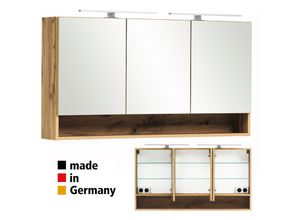 4066075026662 - Lomadox - Spiegelschrank 120 cm KAHLA-03 in Wotan Eiche Nb inkl Beleuchtung b h t ca 120 64 20 cm - braun 4066075026662 - Lomadox - Spiegelschrank 120 cm KAHLA-03 in Wotan Eiche Nb inkl Beleuchtung b h t ca 120 64 20 cm - braun