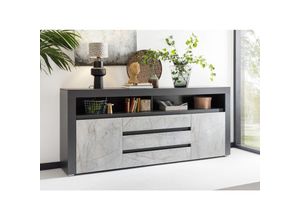 4066075027201 - Sideboard STOLLBERG-61 in anthrazit mit Marmor grau Nb b h t ca 200 87 38 cm - grau