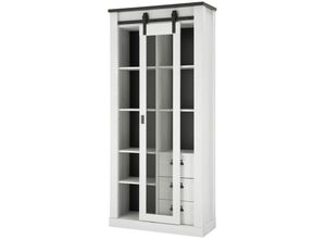 4066075029311 - Vitrinenschrank SHELTON-61 in Pinie weiß Nb mit anthrazit b h t ca 93 201 38 cm - weiß