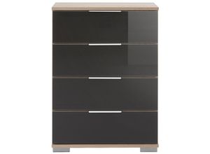 4066075030812 - Schlafzimmer Nachttisch Nachtschrank auch für Boxspringbett geeignet in Eiche sägerau Nb mit grauem Glas ELSTRA-43 b h t ca 52 74 38 cm - braun