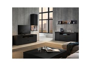 4066075031956 - Wohnzimmer Möbel Set mit Couchtisch Lowboard Sideboard und Vitrine modern MODESTO-52 in schwarz und Absetzungen aus Altholz inkl led Beleuchtung