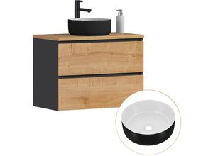 4066075032328 - Lomadox - Badezimmer Waschtisch 80 cm breit inkl Waschbecken MODENA-56 in anthrazit mit Hamilton Eiche Nb b h t ca 80 725 46 cm - braun