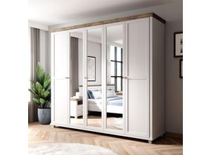 4066075032915 - Kleiderschrank weiß Landhausstil EPSOM-83 mit 3 Spiegeln in weiß Abisko Esche Nb mit Lefkas Eiche Nb B H T ca 246 216 62 cm - weiß