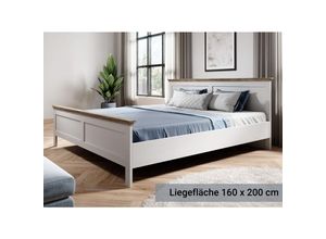 4066075032984 - Lomadox - Bett 160 x 200 cm Landhausstil EPSOM-83 in weiß Abisko Esche Nb mit Lefkas Eiche Nb b h t ca 1715 885 2115 cm - weiß