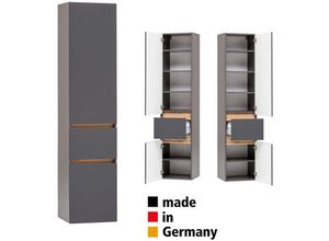 4066075033851 - Lomadox - Badmöbel Hochschrank 40 cm breit VIDAGO-03 in graphit mit Absetzungen in Wotan Eiche Nb b h t ca 40 180 35 cm - grau