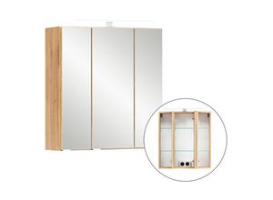 4066075034797 - Badezimmer 3D-Spiegelschrank 60 cm breit VIDAGO-03 in Wotan Eiche Nb mit LED Beleuchtung B H T ca 60 64 20 cm - braun