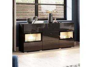 4066075036753 - Lomadox - Sideboard schwarz Hochglanz inkl led Beleuchtung ARVADA-83 mit Korpus in schwarz matt b h t ca 132 70 39 cm - schwarz