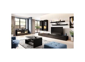 4066075036852 - Wohnwand inkl Couchtisch Sideboard und led Beleuchtung ARVADA-83 in schwarz Hochglanz mit schwarz matt b h t ca 270 200 41 cm - schwarz