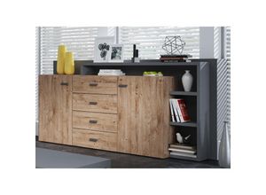 4066075036876 - Lomadox - Sideboard mit Regal BEXLEY-83 in Eiche Ribbeck Nb mit Absetzungen in anthrazit b h t ca 180 98 37 cm - braun