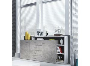 4066075036883 - Lomadox - Sideboard mit Regal BEXLEY-83 in Beton Optik mit Absetzungen in weiß b h t ca 180 98 37 cm - grau