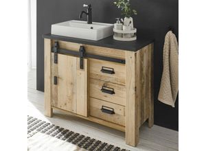 4066075037040 - Lomadox - Badezimmer Unterschrank inkl Waschbecken SHELTON-61 in Old Style hell Nb mit anthrazit b h t ca 95 91 43 cm - braun