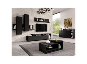 4066075037286 - Wohnwand inkl Sideboard Couchtisch und led Beleuchtung BEXLEY-83 in schwarz matt b h t ca 300 200 45 cm - schwarz