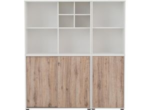 4066075038023 - Lomadox - Aktenschrank Regal Kombination Büro BRAGA-80 in weiß mit Wildeiche Nb b h t ca 1511 1672 41 cm - weiß