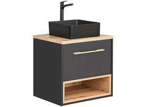 4066075039570 - Lomadox - Waschtisch 60 cm mit Aufsatzwaschbecken BOLOGNA-56 in anthrazit mit Artisan Eiche Nb b h t ca 604 725 48 cm - anthrazit