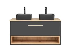 4066075039693 - Lomadox - Waschtisch 120 cm mit Waschbecken BOLOGNA-56 in anthrazit mit Artisan Eiche Nb b h t ca 1204 725 48 cm - anthrazit