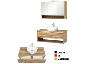 4066075043140 - Lomadox - Badezimmer Waschtisch Set mit led Beleuchtung KAHLA-03 in Wotan Eiche Nb Abdeckplatte in Baumkantenoptik b h t ca 101 200 52 cm - braun