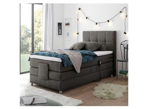 4066075043485 - Lomadox - Boxspringbett Jugendbett in 120x200 cm MANAUS-09 in der Farbe Elephant grau Visco-Topper elektrisch verstellbar - grau