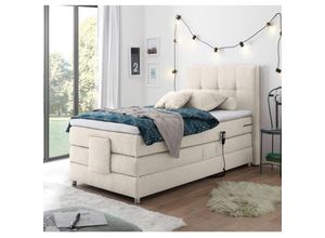 4066075043522 - Lomadox - Boxspringbett Jugendbett in 120x200 cm MANAUS-09 in der Farbe Ivory creme Visco-Topper elektrisch verstellbar - beige