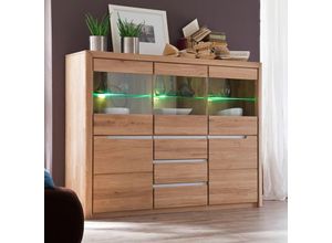 4066075045205 - Lomadox - Wohn- Esszimmer Highboard in Wildeiche massiv mit Beleuchtung FOGGIA-52 b h t ca 180 134 41 cm - braun