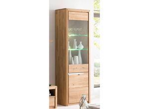 4066075045212 - Lomadox - Wohn- Esszimmer Vitrine in Wildeiche massiv mit Beleuchtung FOGGIA-52 b h t ca 63 198 41 cm - braun