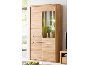 4066075045243 - Lomadox - Wohn- Esszimmer Vitrine in Wildeiche massiv mit Beleuchtung FOGGIA-52 b h t ca 114 198 41 cm - braun