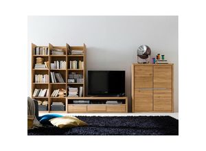 4066075045656 - Wohnwand mit Regal in Wildeiche massiv FOGGIA-52 B H T ca 390 190 46 cm - braun