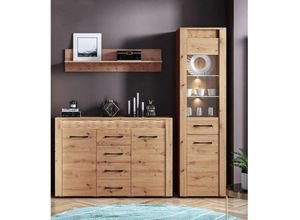 4066075045915 - Sideboard Vitrinen Set mit Wandregal ARTA-131 in Artisan Eiche Nb b h t 213 200 40 cm - braun