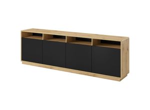 4066075046042 - Lomadox - Sideboard Wohnzimmer Esszimmer 238 cm breit ALBANY-83 in Taurus Eiche Nb mit Absetzungen in schwarz matt b h t ca 238 75 40 cm - schwarz