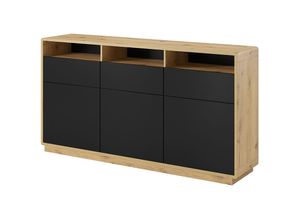 4066075046066 - Lomadox - Sideboard Anrichte modern 180 cm breit ALBANY-83 in Taurus Eiche Nb mit Absetzungen in schwarz matt b h t ca 180 96 40 cm - schwarz