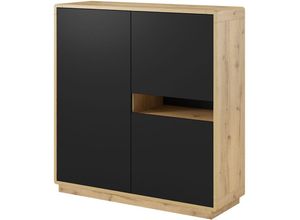 4066075046097 - Lomadox - Highboard modern Wohnzimmer ALBANY-83 in Taurus Eiche Nb mit Absetzungen in schwarz matt b h t ca 121 126 40 cm - schwarz