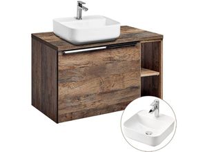 4066075047681 - Lomadox - Waschtischunterschrank 80cm mit Regal & Keramikbecken PUEBLA-56 in Vintage Oak b h t ca 804 635 46 cm