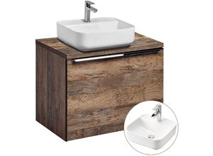 4066075047735 - Badezimmermöbel Waschtisch-Unterschrank Set 60cm PUEBLA-56 Vintage Oak Eiche 40cm Keramik-Waschbecken 2 Softclose-Schubkästen b h t 604 625 46 cm