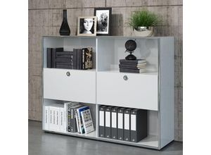 4066075047889 - Büro Aktenschrank Highboard in Hellgrau Hochglanz lackiert INVERNESS-19 b h t ca 147 113 37 cm - grau